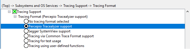 Kconfig screenshot, tracealyzer support