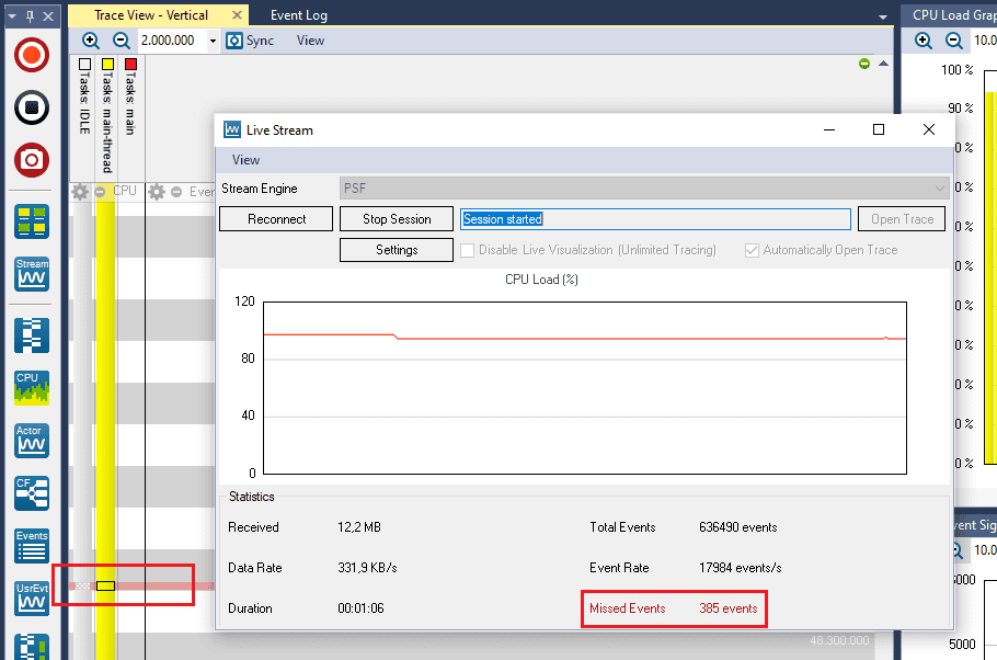 Missed events in Tracealyzer