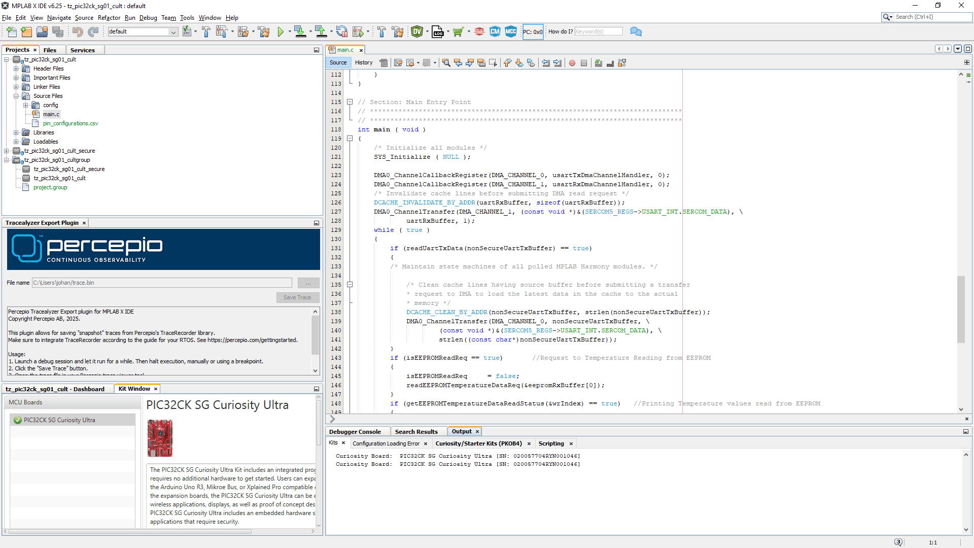 A screenshot of the updated MPLAB X IDE plugin for Percepio Tracealyzer