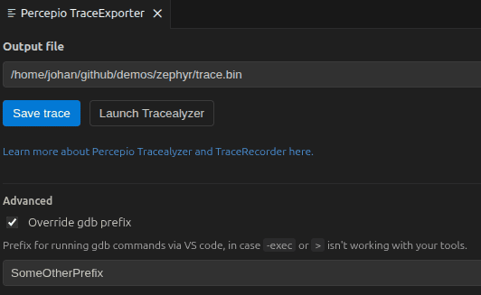 TraceExporter for VS Code: Option for using custom GDB command prefix